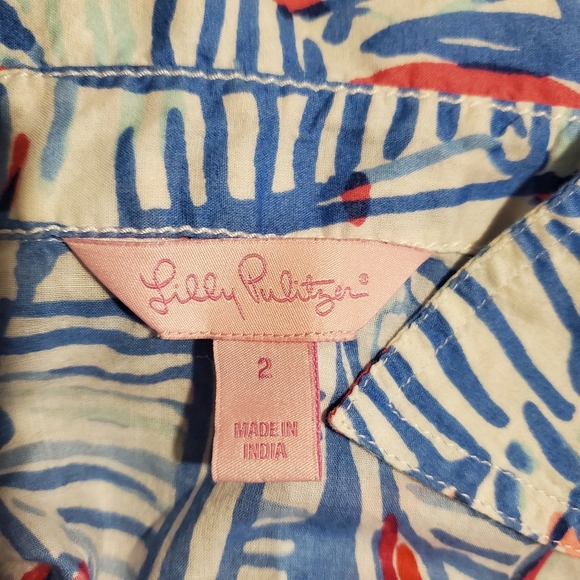 Lilly Pulitzer cruiser shirt button down red right return sailboats Sz 2 pink - Picture 6 of 8